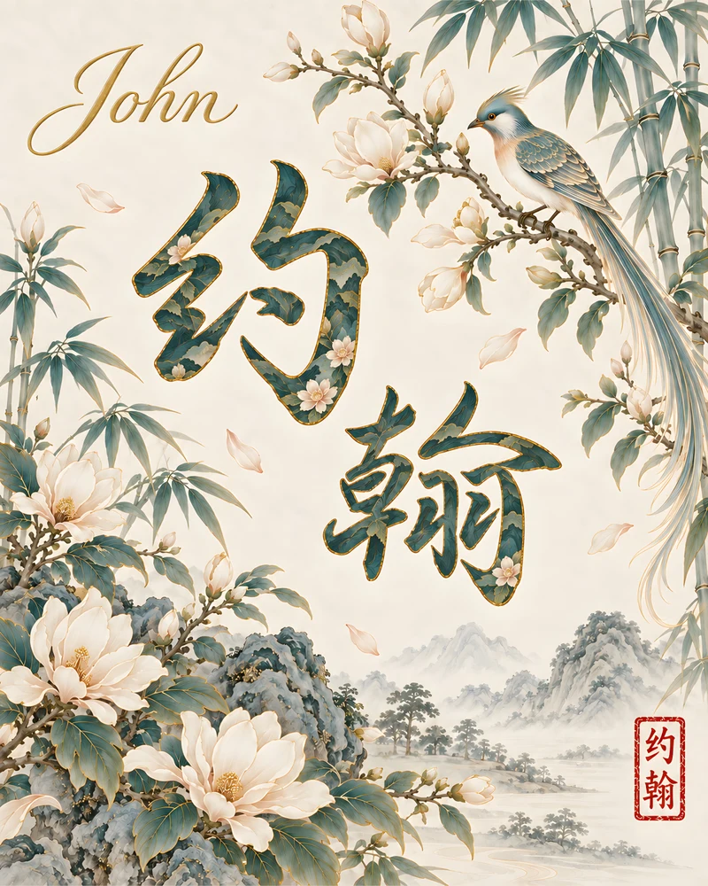 John 约翰 floral Chinese name wall art preview