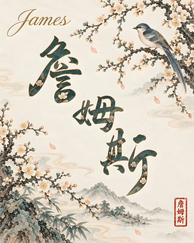 James 詹姆斯 floral Chinese name wall art preview