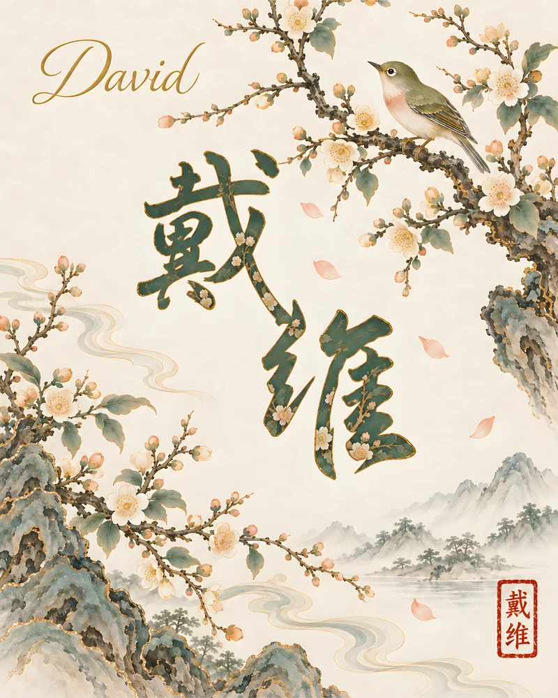 David 戴维 floral Chinese name wall art preview