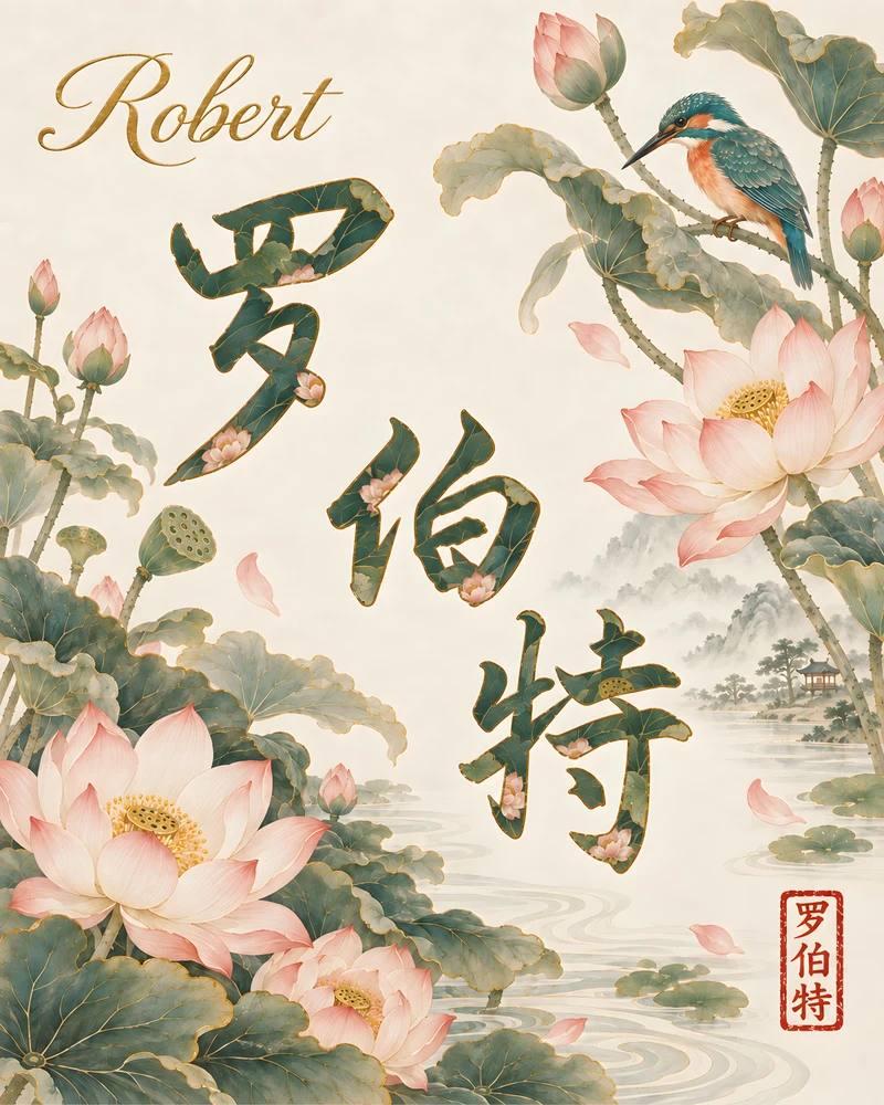 Robert 罗伯特 floral Chinese name wall art preview
