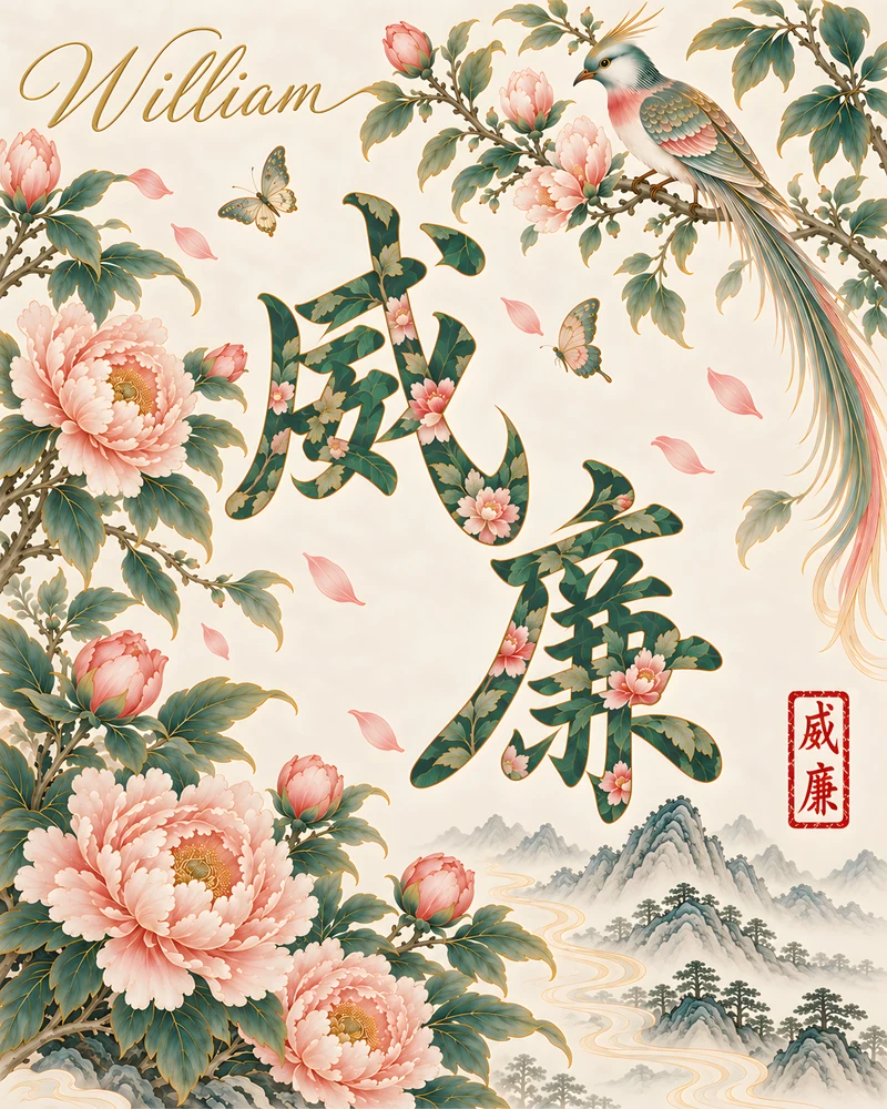 William 威廉 floral Chinese name wall art preview