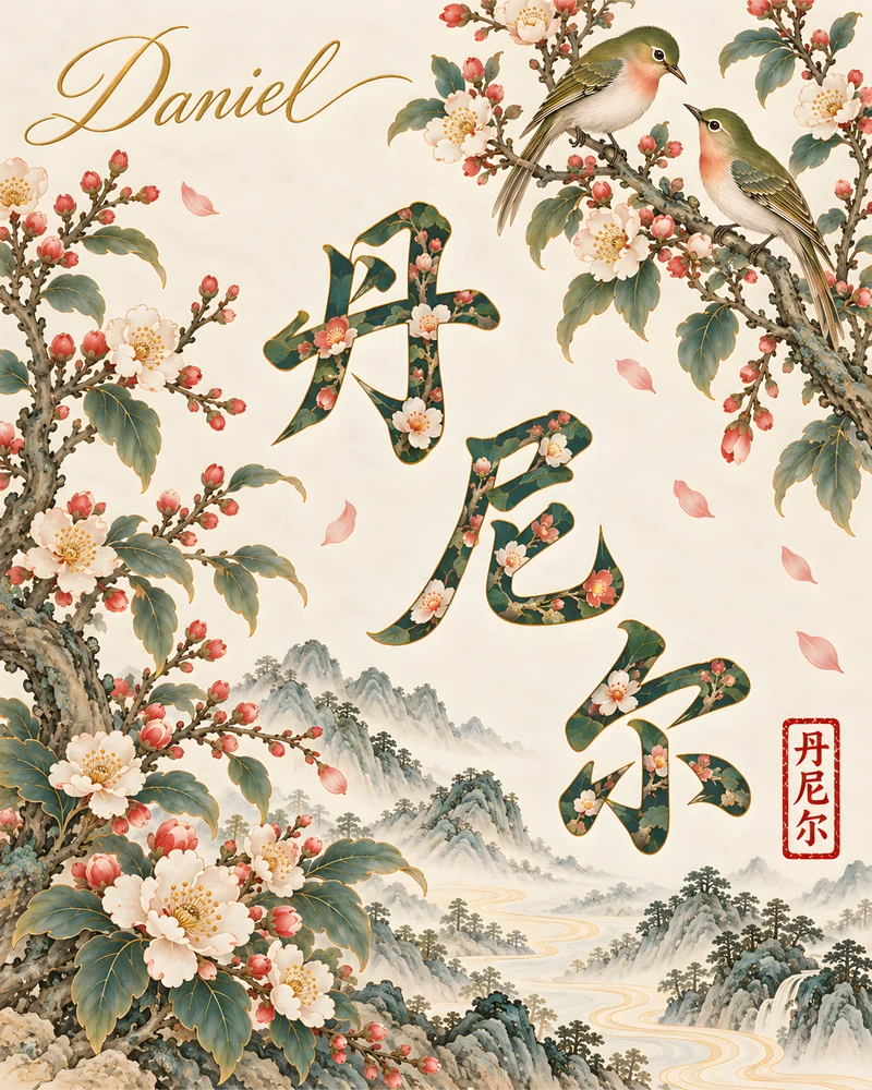 Daniel 丹尼尔 floral Chinese name wall art preview