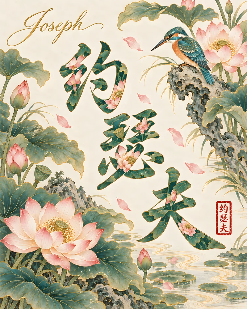 Joseph 约瑟夫 floral Chinese name wall art preview