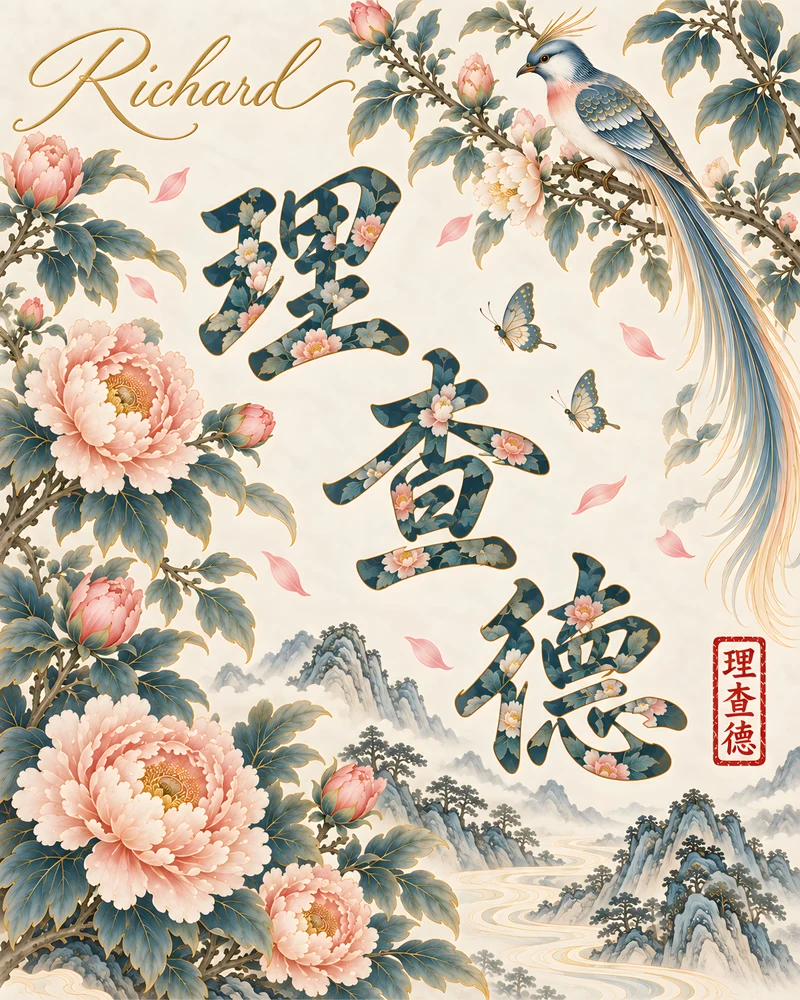 Richard 理查德 floral Chinese name wall art preview