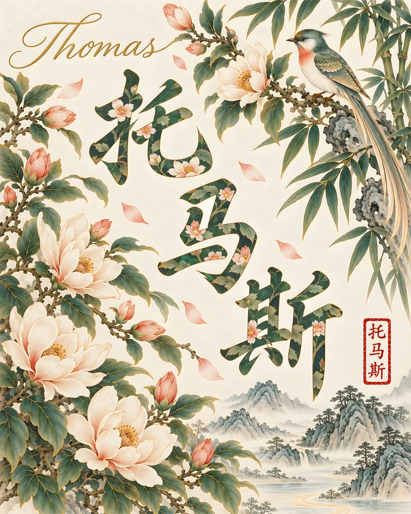 Thomas 托马斯 floral Chinese name wall art preview