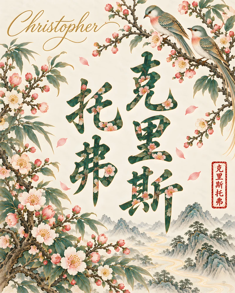 Christopher 克里斯托弗 floral Chinese name wall art preview