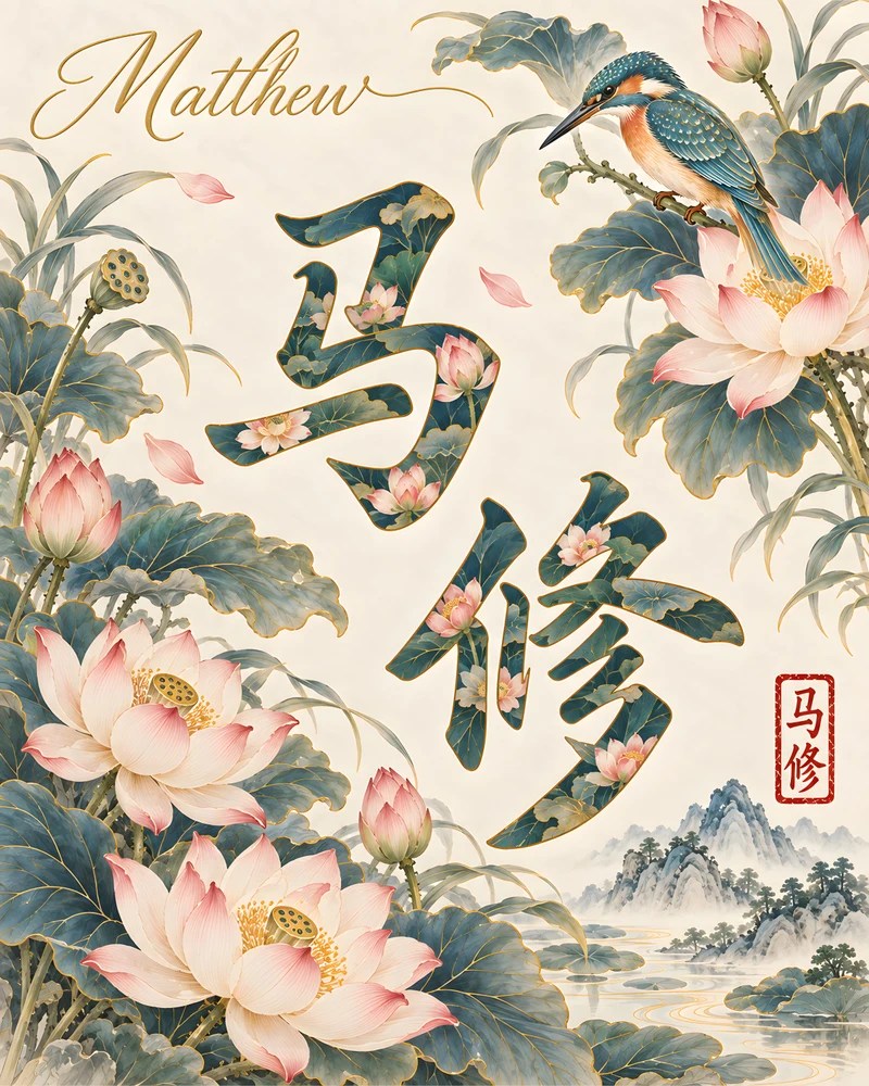 Matthew 马修 floral Chinese name wall art preview