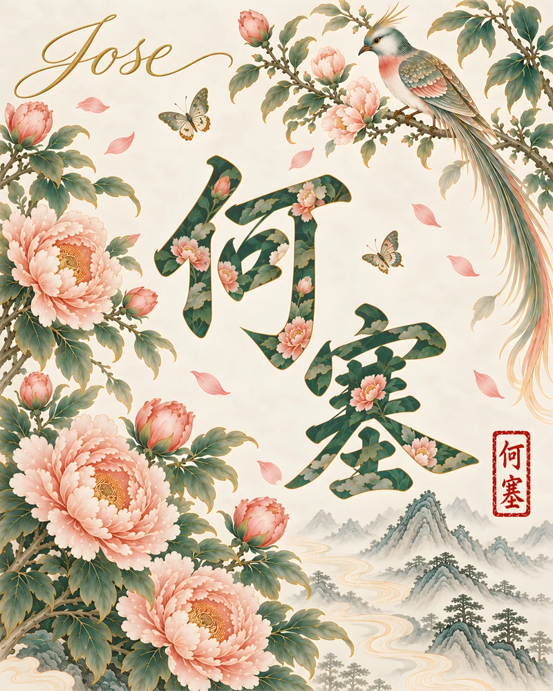 Jose 何塞 floral Chinese name wall art preview