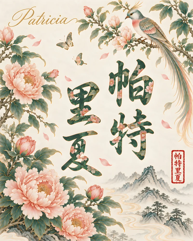 Patricia 帕特里夏 floral Chinese name wall art preview