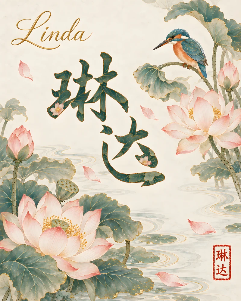 Linda 琳达 floral Chinese name wall art preview