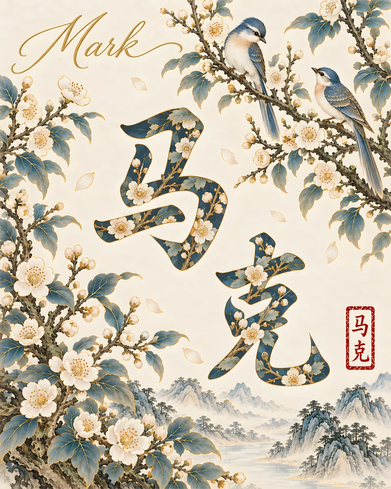 Mark 马克 floral Chinese name wall art preview