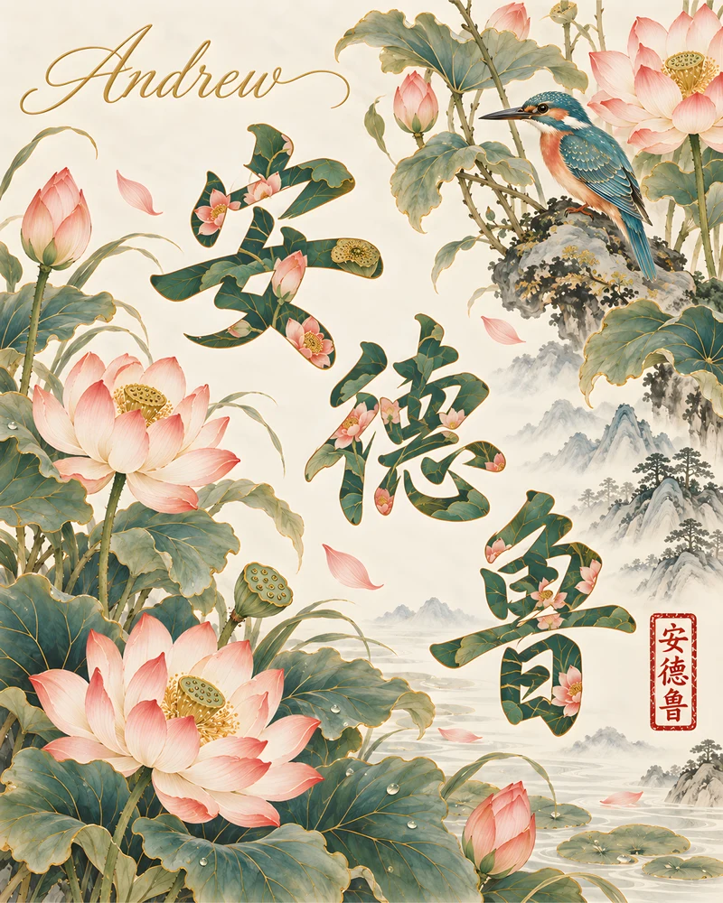 Andrew 安德鲁 floral Chinese name wall art preview