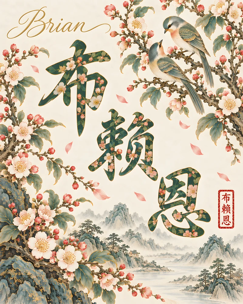 Brian 布赖恩 floral Chinese name wall art preview