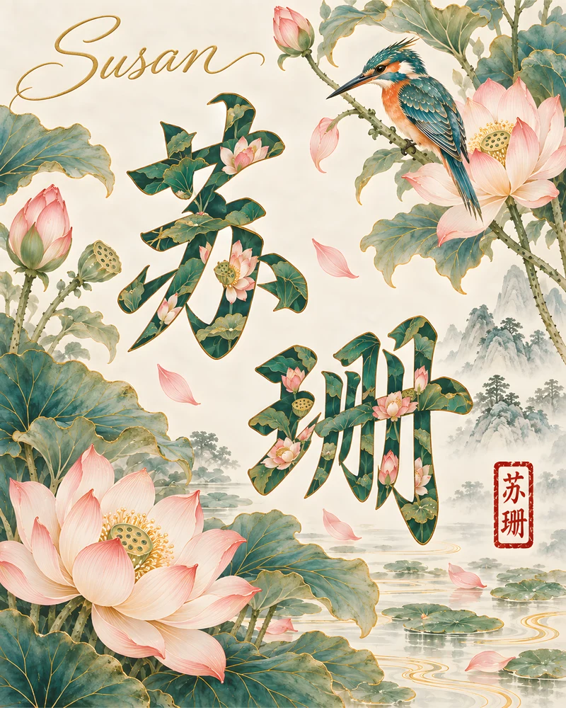 Susan 苏珊 floral Chinese name wall art preview