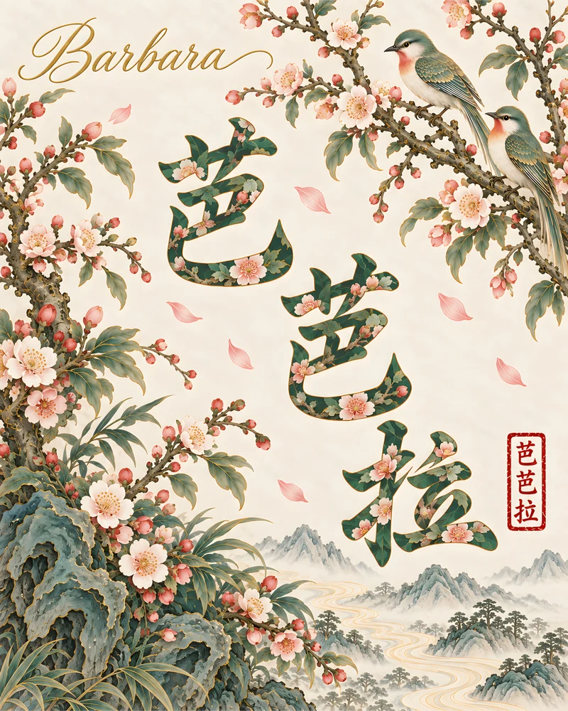 Barbara 芭芭拉 floral Chinese name wall art preview