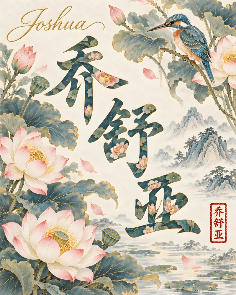 Joshua 乔舒亚 floral Chinese name wall art preview