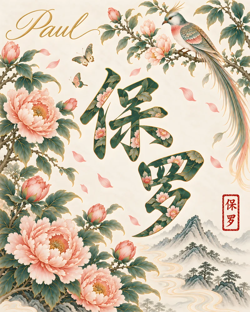 Paul 保罗 floral Chinese name wall art preview