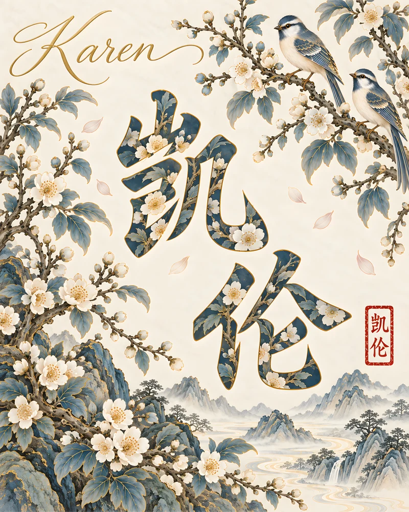 Karen 凯伦 floral Chinese name wall art preview