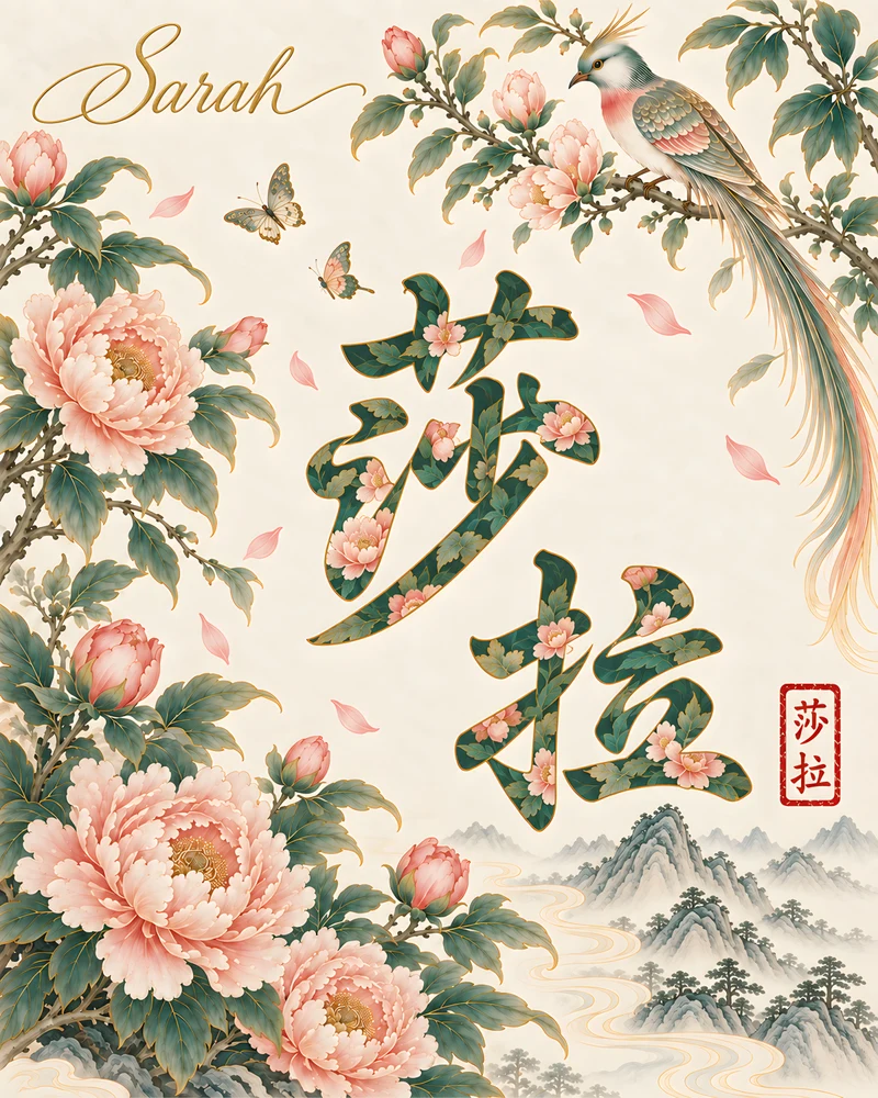 Sarah 莎拉 floral Chinese name wall art preview