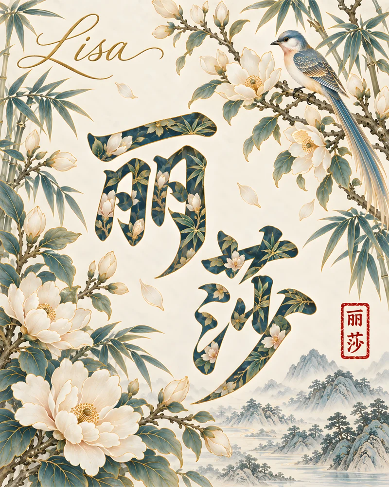 Lisa 丽莎 floral Chinese name wall art preview