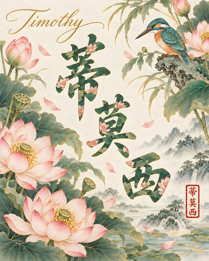 Timothy 蒂莫西 floral Chinese name wall art preview