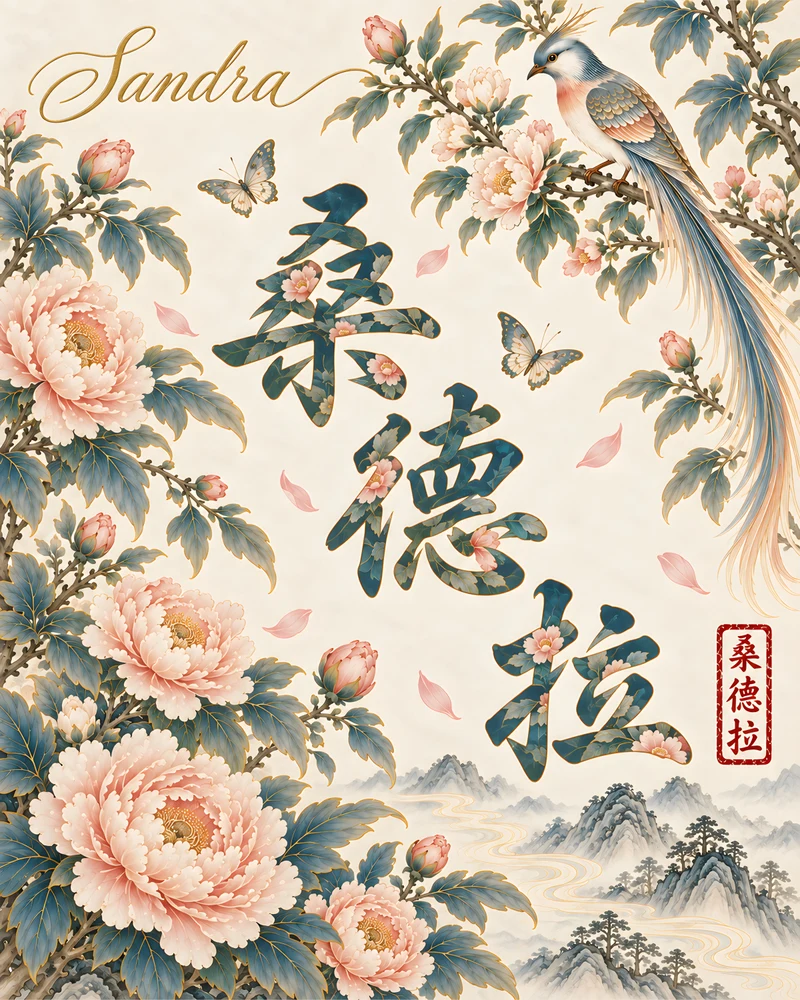 Sandra 桑德拉 floral Chinese name wall art preview