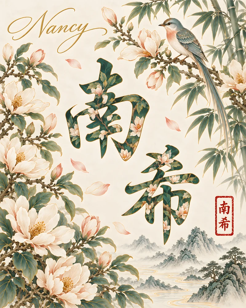 Nancy 南希 floral Chinese name wall art preview