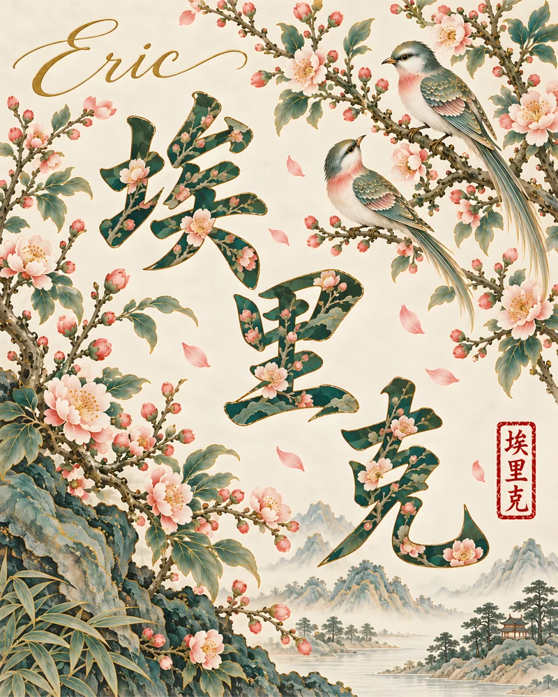 Eric 埃里克 floral Chinese name wall art preview