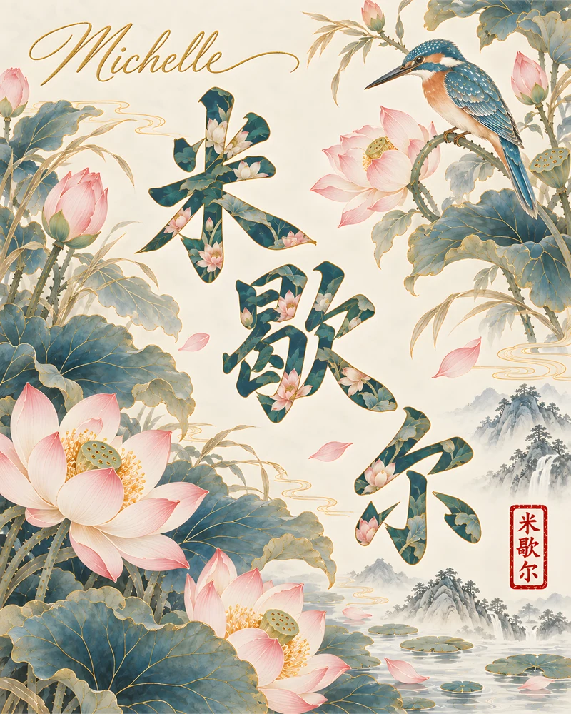 Michelle 米歇尔 floral Chinese name wall art preview
