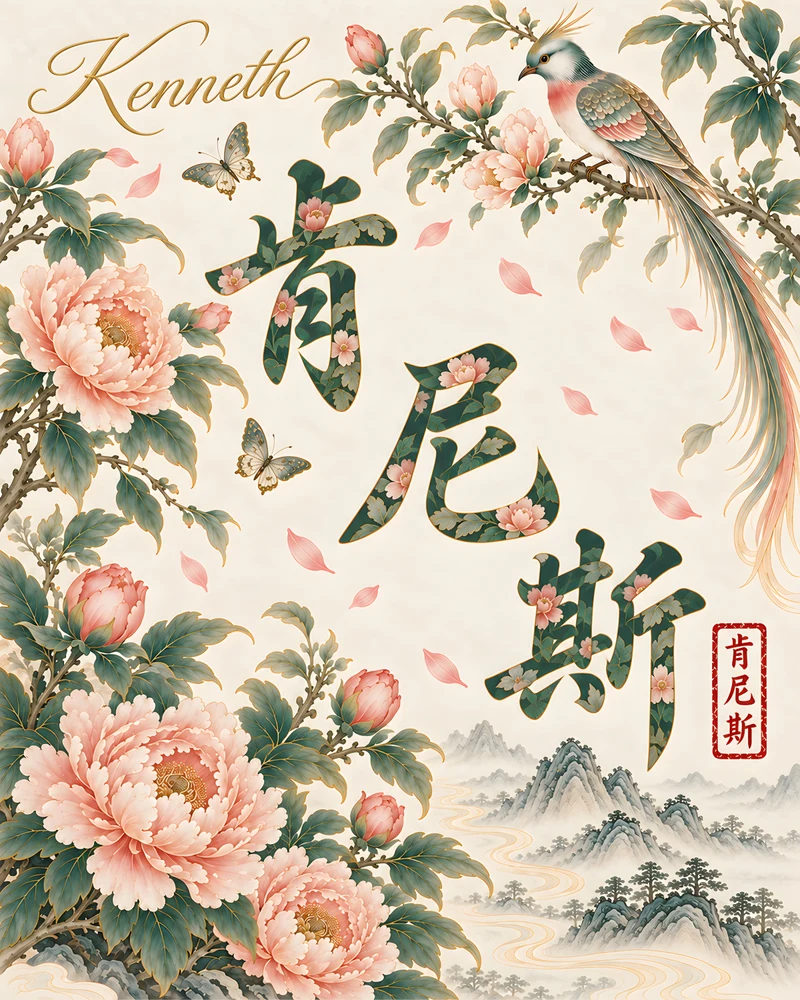 Kenneth 肯尼斯 floral Chinese name wall art preview