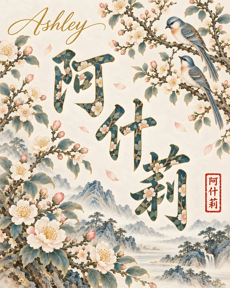 Ashley 阿什莉 floral Chinese name wall art preview
