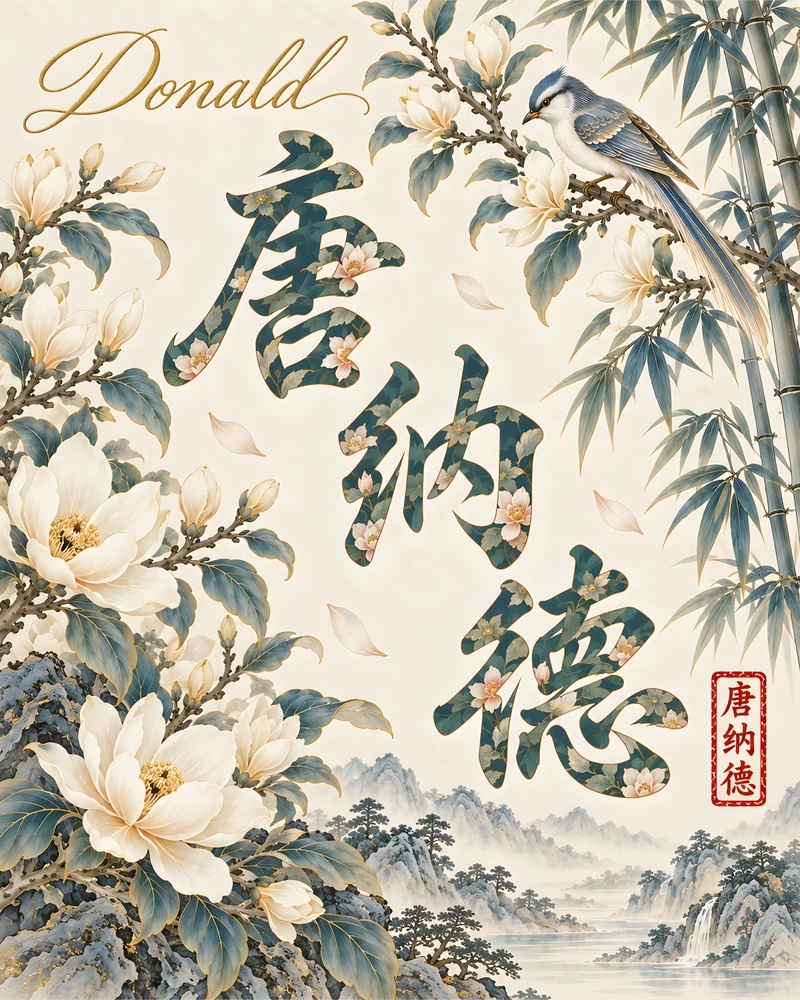 Donald 唐纳德 floral Chinese name wall art preview