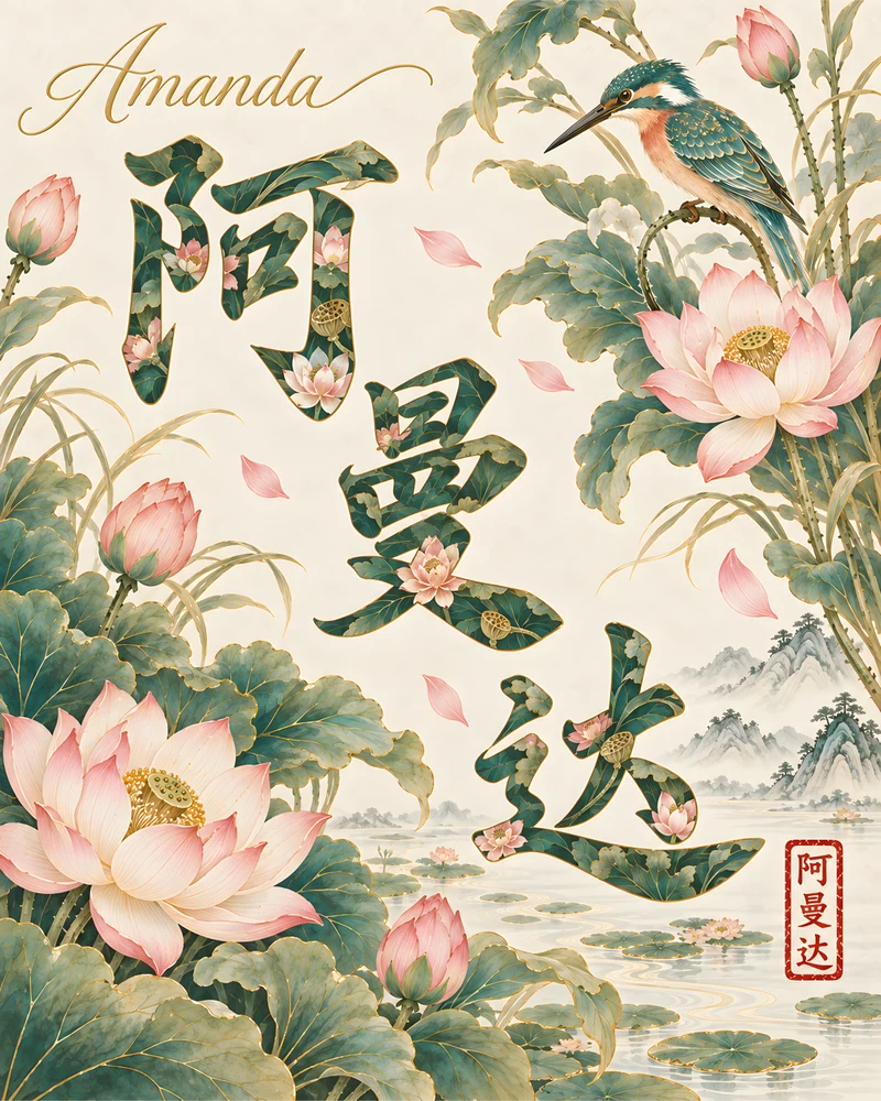 Amanda 阿曼达 floral Chinese name wall art preview