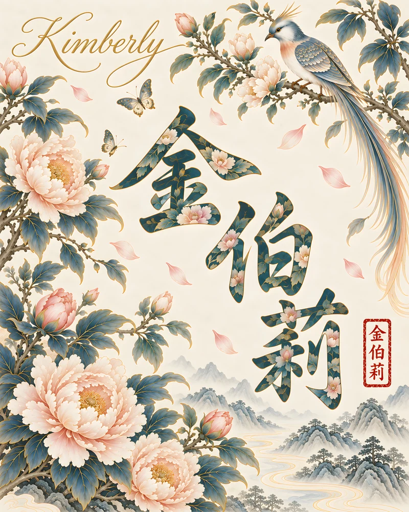Kimberly 金伯莉 floral Chinese name wall art preview