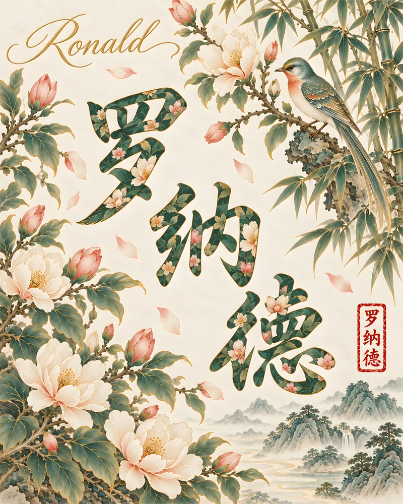 Ronald 罗纳德 floral Chinese name wall art preview