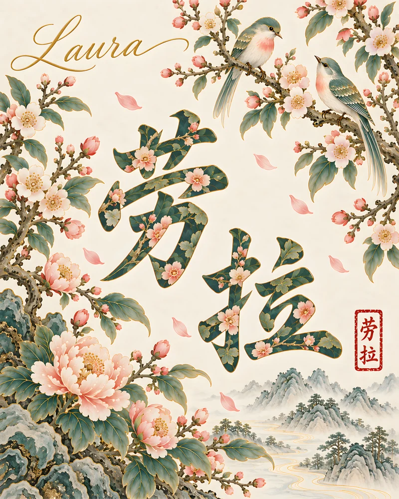 Laura 劳拉 floral Chinese name wall art preview