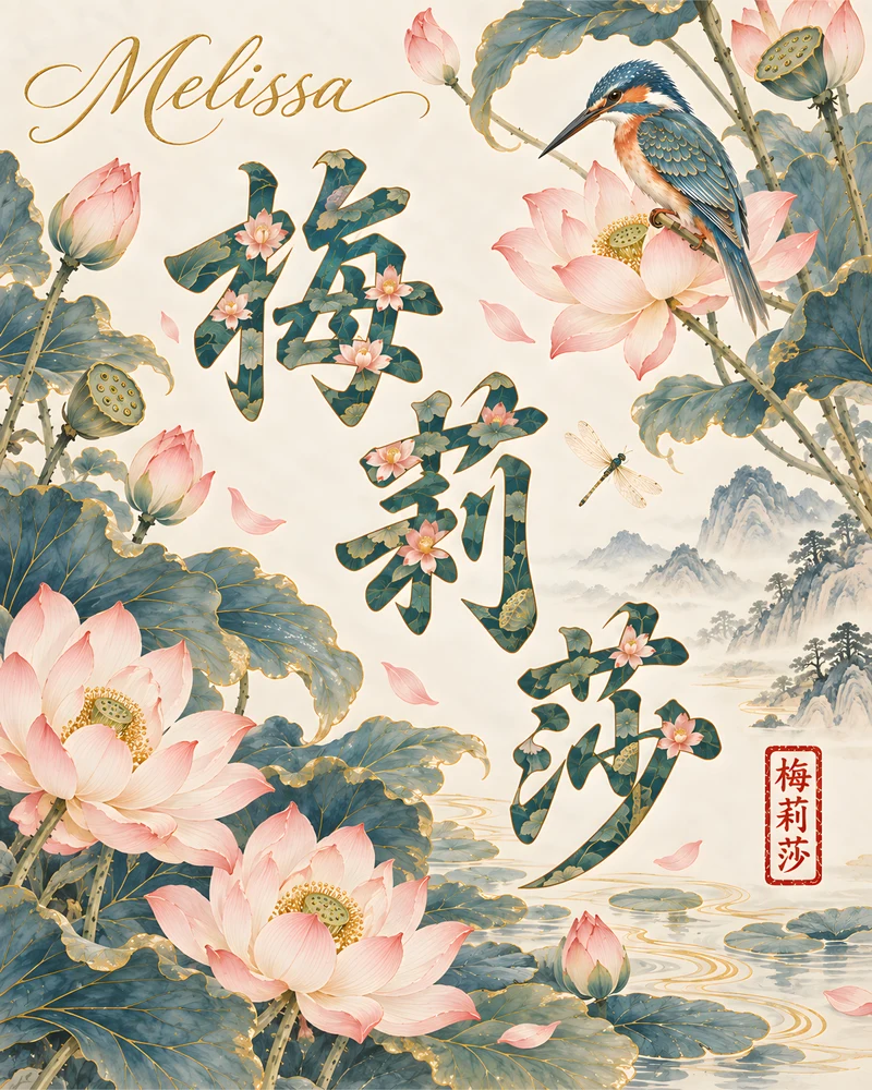 Melissa 梅莉莎 floral Chinese name wall art preview