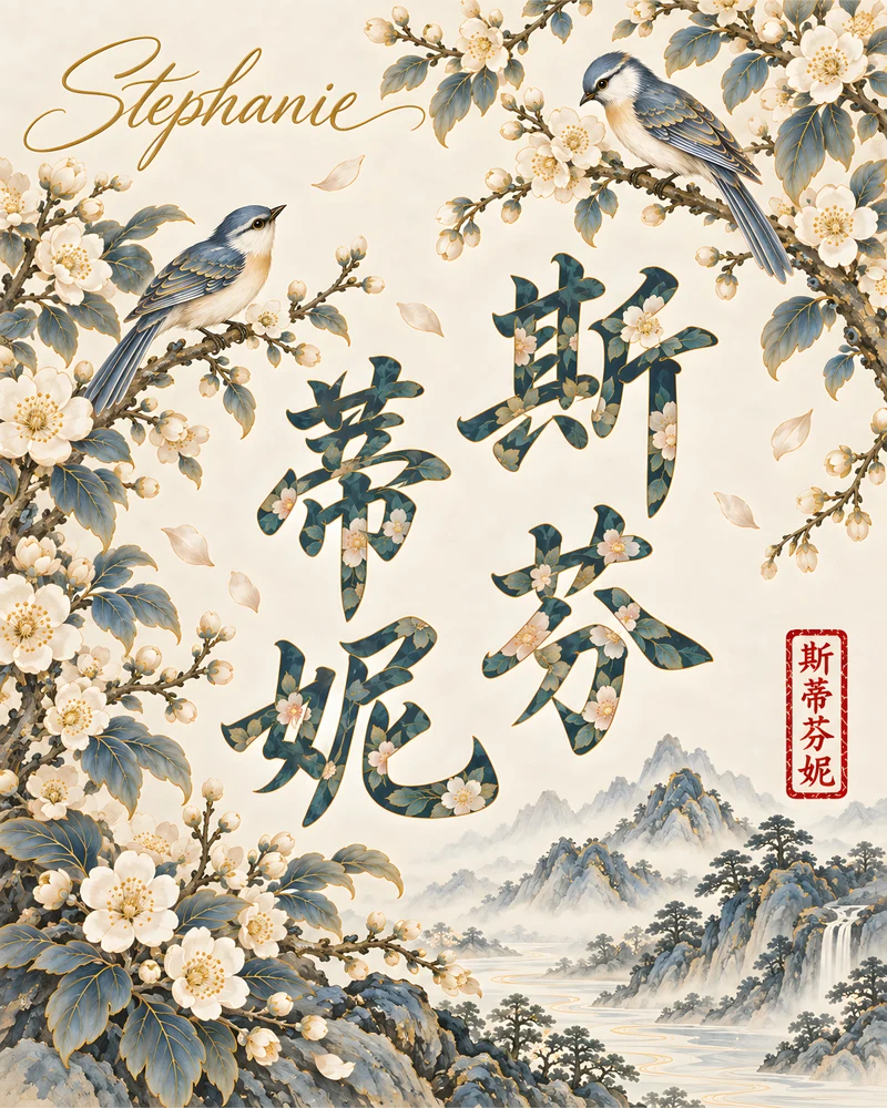 Stephanie 斯蒂芬妮 floral Chinese name wall art preview