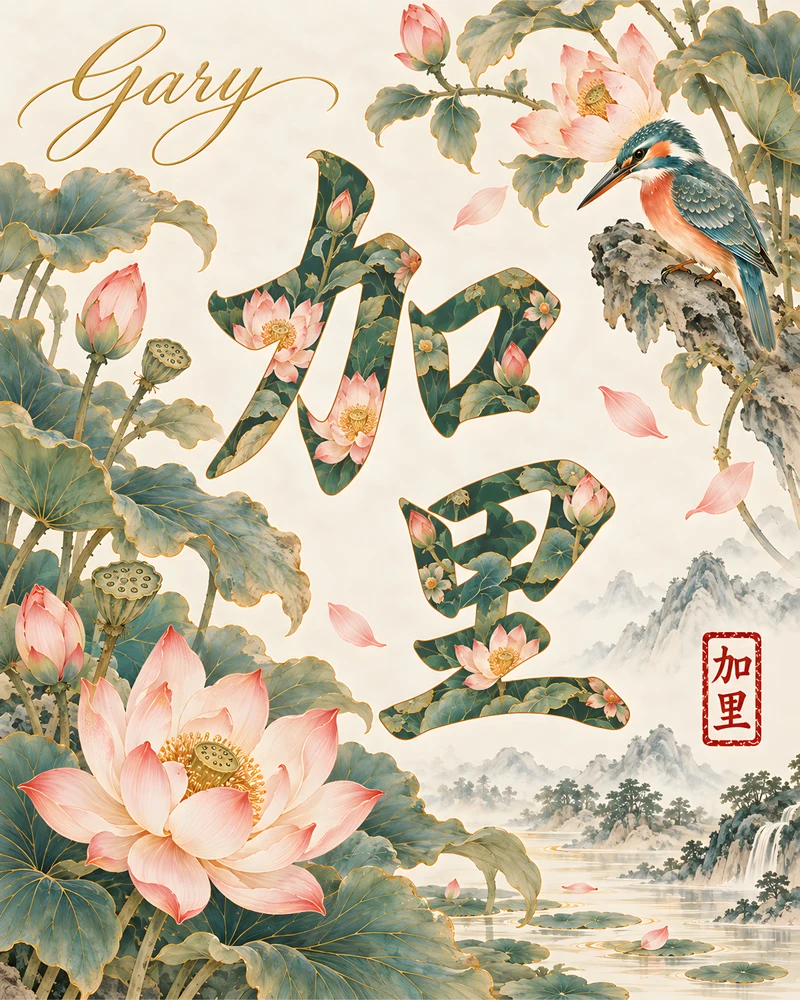 Gary 加里 floral Chinese name wall art preview