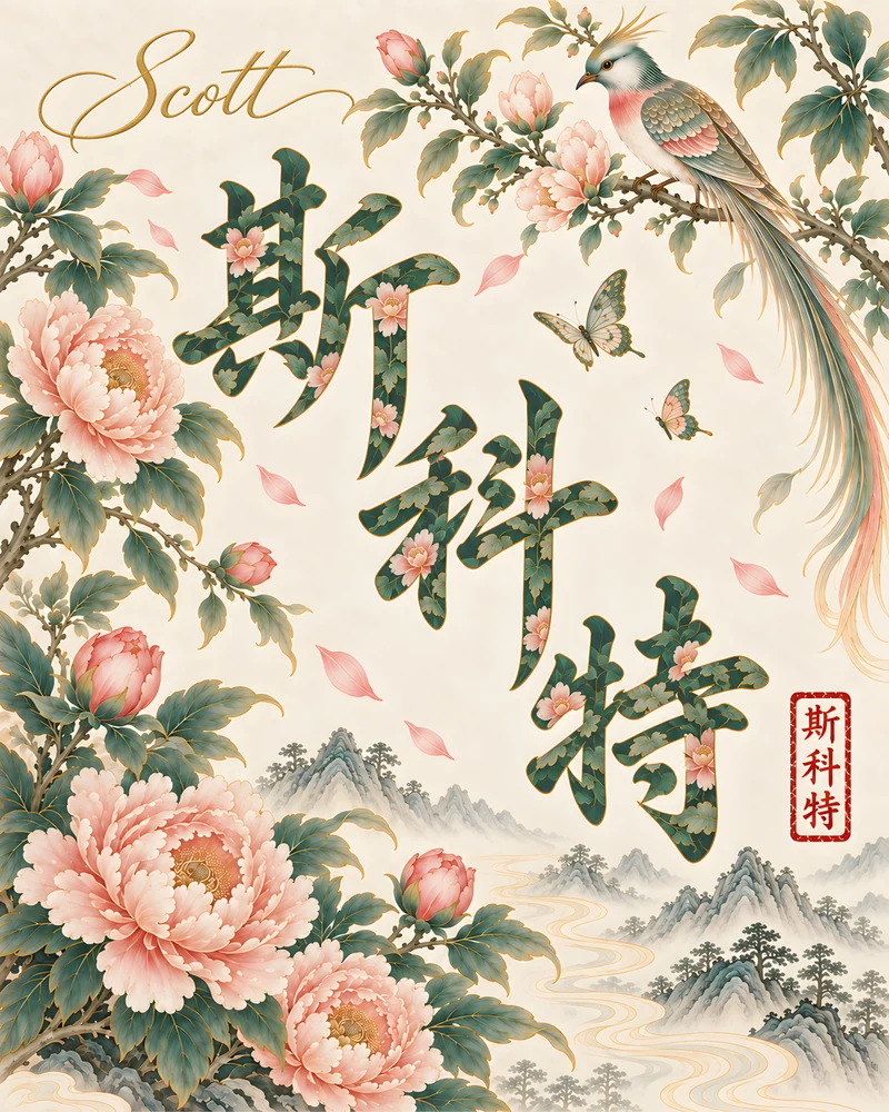 Scott 斯科特 floral Chinese name wall art preview