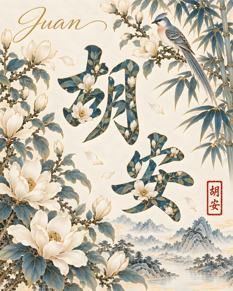 Juan 胡安 floral Chinese name wall art preview
