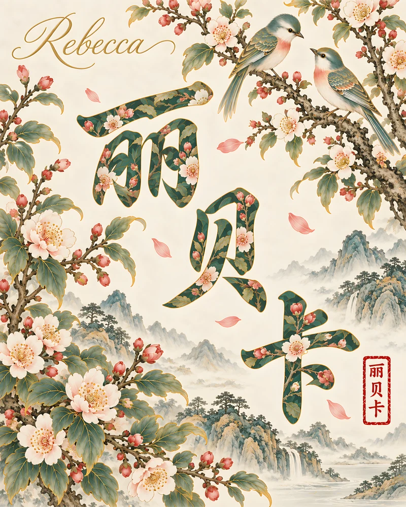 Rebecca 丽贝卡 floral Chinese name wall art preview