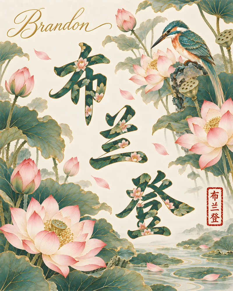 Brandon 布兰登 floral Chinese name wall art preview
