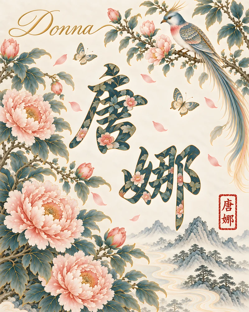 Donna 唐娜 floral Chinese name wall art preview
