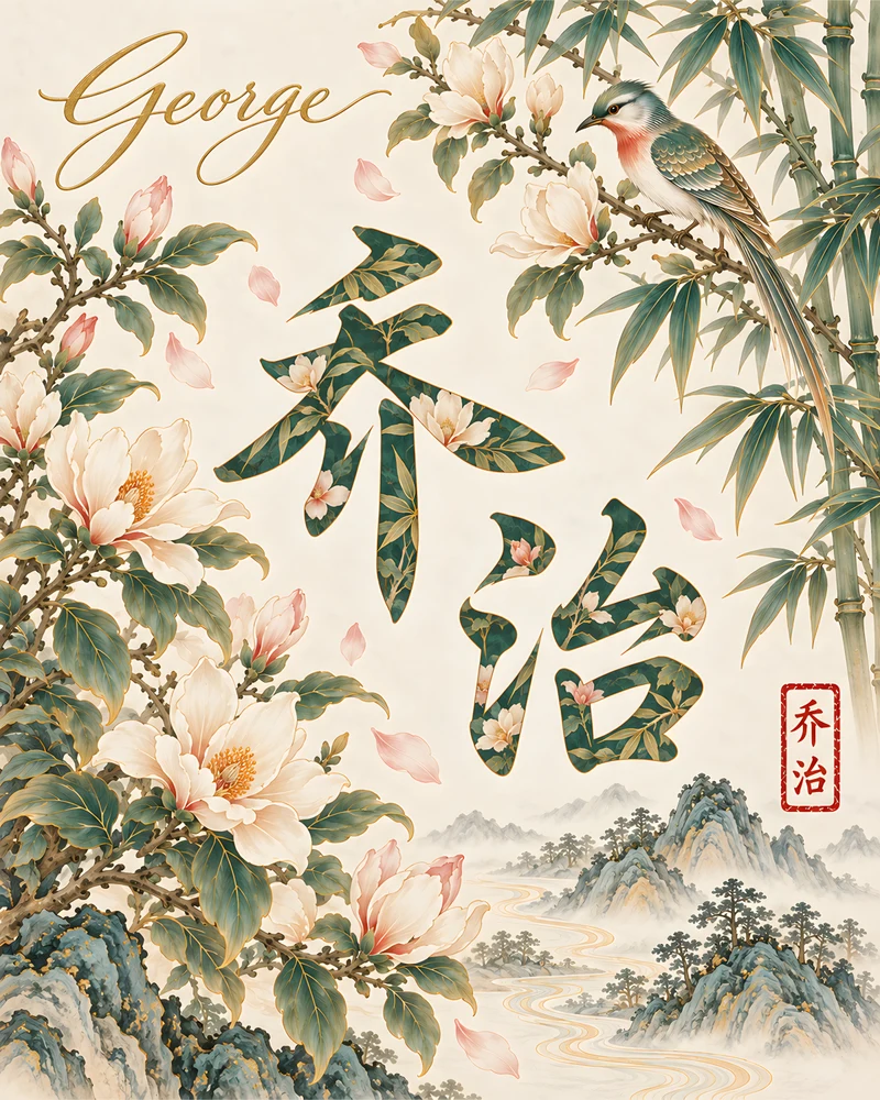 George 乔治 floral Chinese name wall art preview
