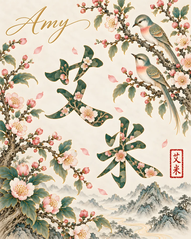 Amy 艾米 floral Chinese name wall art preview