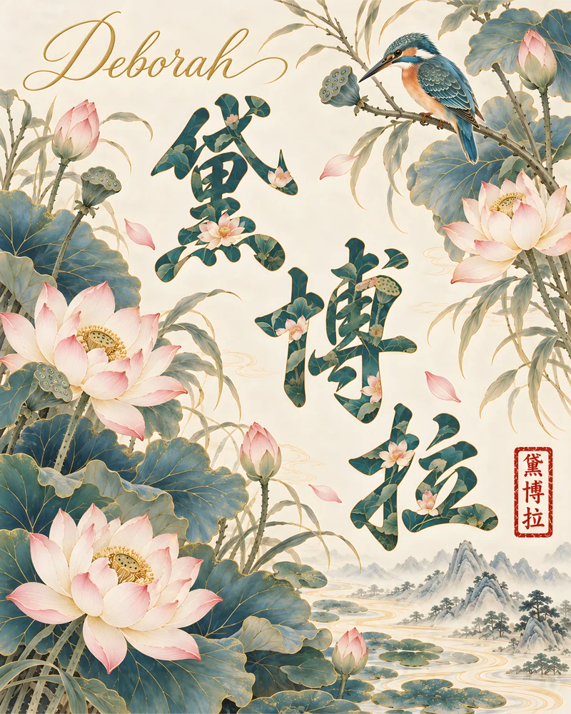 Deborah 黛博拉 floral Chinese name wall art preview