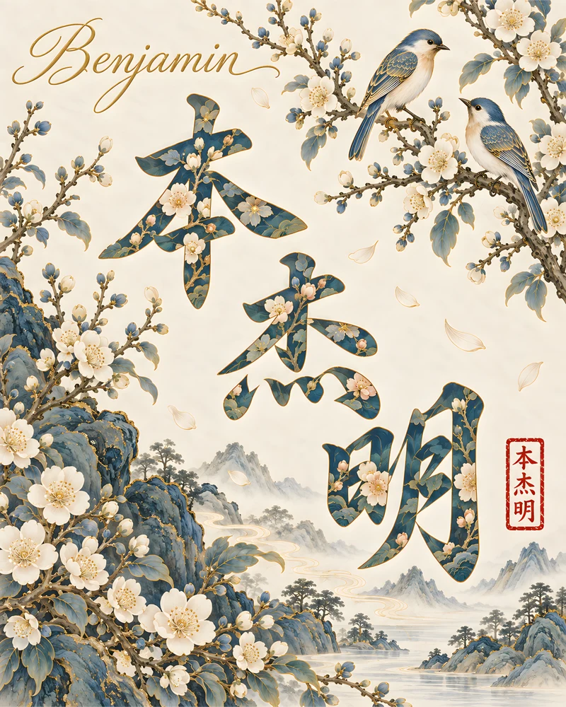 Benjamin 本杰明 floral Chinese name wall art preview