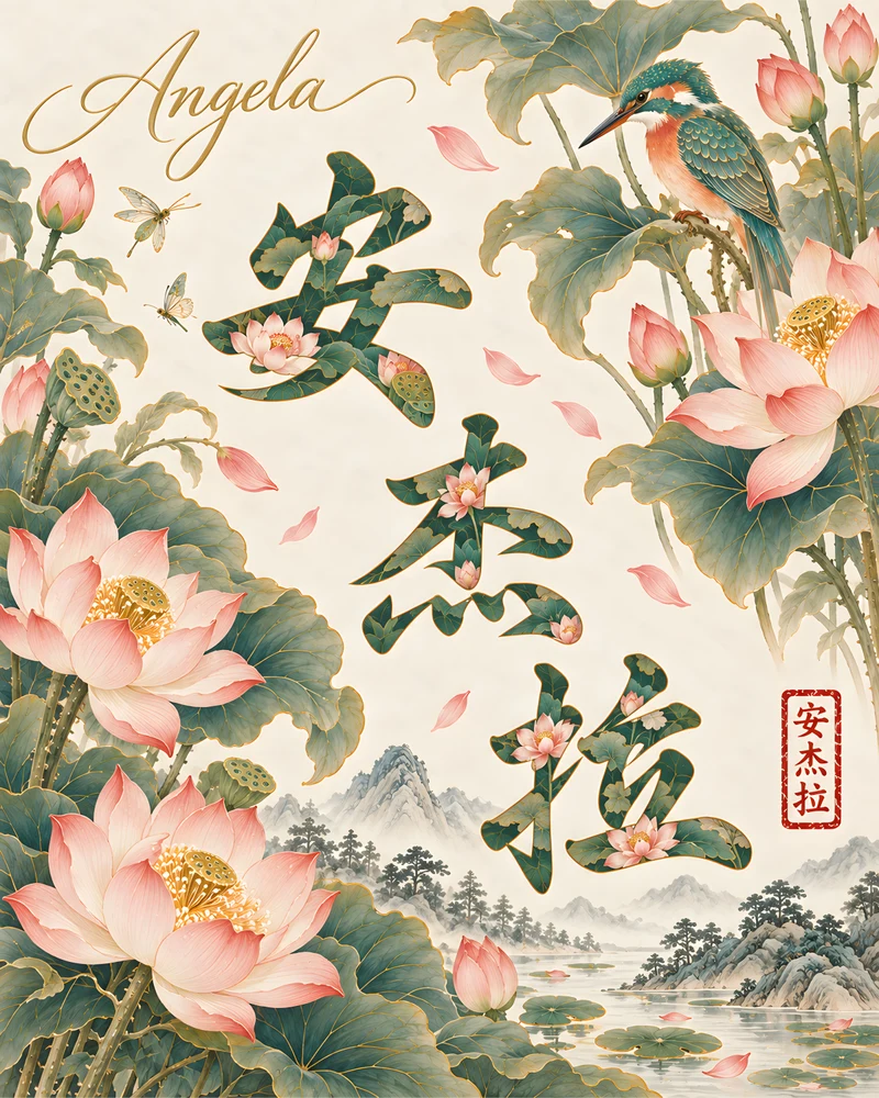 Angela 安杰拉 floral Chinese name wall art preview
