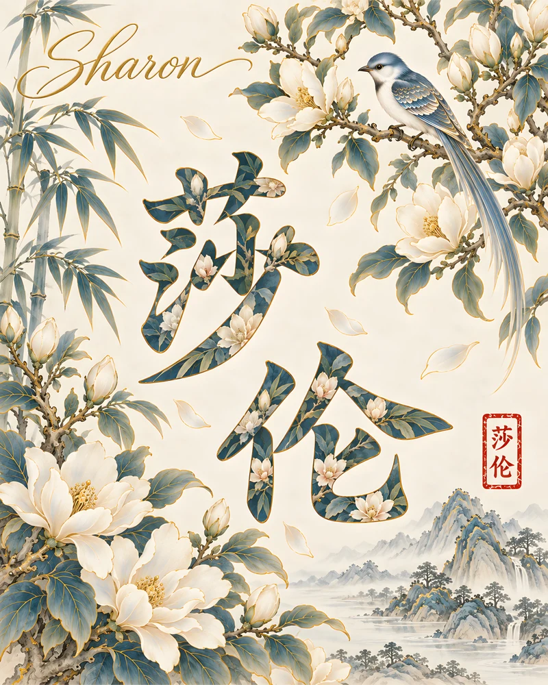 Sharon 莎伦 floral Chinese name wall art preview